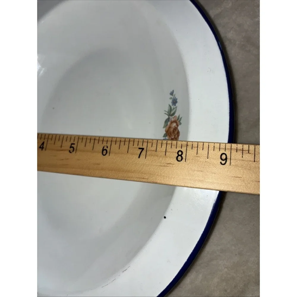 Vintage Serving Bowl Enamelware Floral 11x9